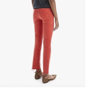 Mother High Waisted Rascal Ankle Fray Chalk New Years Red